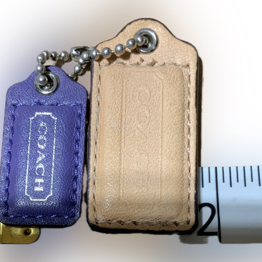 Coach (2) Leather Hang Tags Key Fob Key Chain Charm Bag Charm Purple Tan